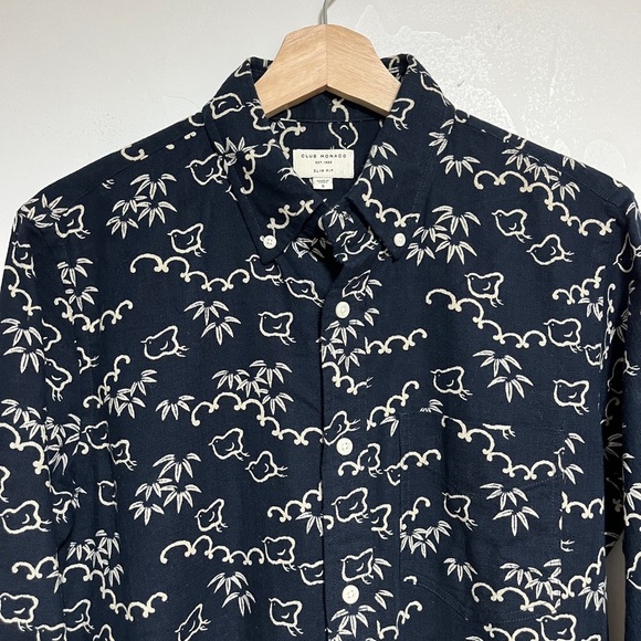 Club Monaco Navy Bird Print Slim Fit Shirt Size S - Picture 7 of 9